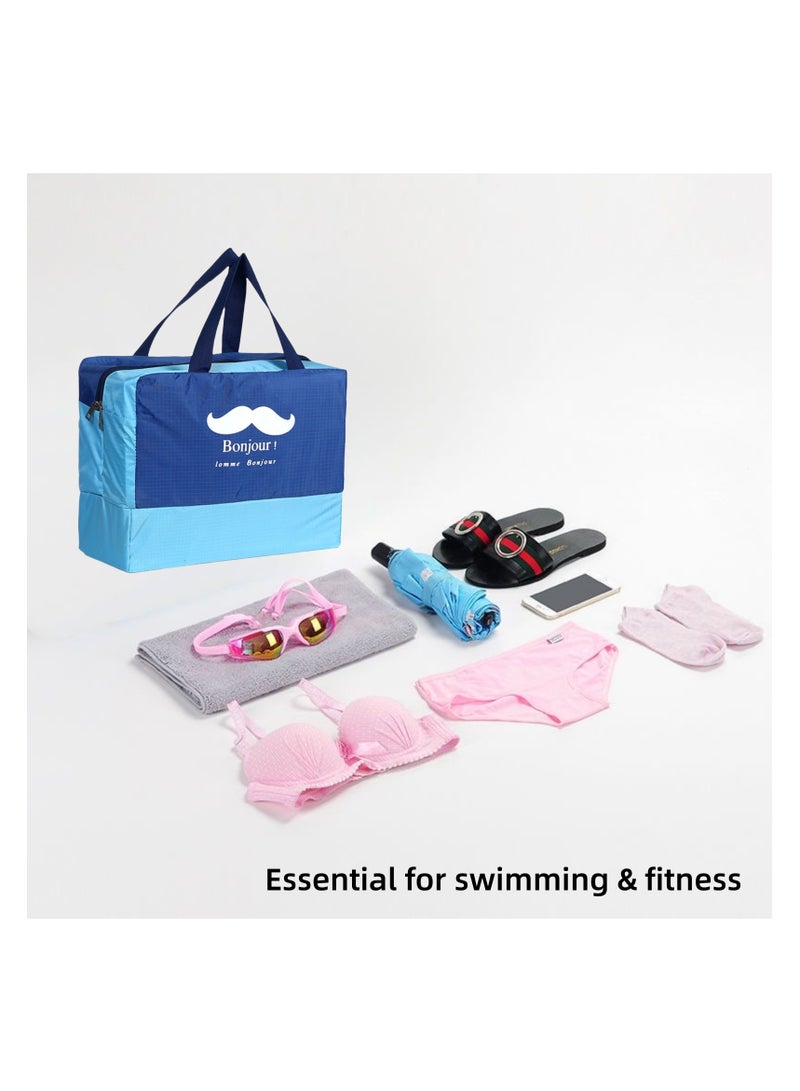 نوفولان حقيبة سباحة مع فصل جاف ورطب، وحجرة للأحذية، وسعة كبيرة للشاطئ واللياقة البدنية والسفر - سحاب سلس، وخفيفة الوزن (أزرق داكن) - Image 3
