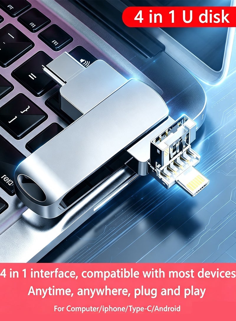 Yakiter 2TB Photo Stick for Phone Flash Drive,4in1 Memory Stick for Photos and Videos USB Stick External Storage Compatible for iPhone/iPad/Android/PC (Silver) - Image 2