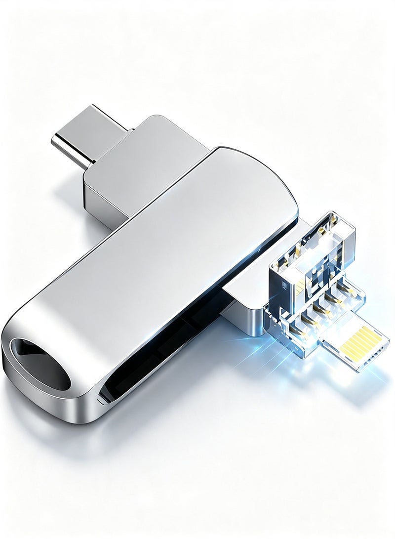 Yakiter 2TB Photo Stick for Phone Flash Drive,4in1 Memory Stick for Photos and Videos USB Stick External Storage Compatible for iPhone/iPad/Android/PC (Silver) - Image 1