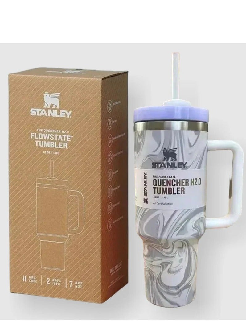 Stanley 2-Pack Quencher H2.0 FlowState 40oz Stainless Steel Vacuum Insulated Tumblers with Leakproof Lids & Reusable Straws – Rose Quartz & Swirl – Double-Wall Design Keeps Drinks Cold 24H/Hot 7H – Durable, Eco-Friendly, Perfect for Gym, Travel, Work & Daily Hydration  - Image 2