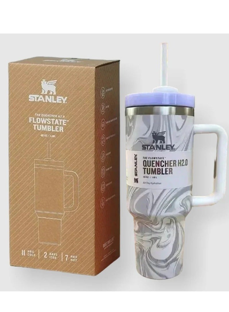 Stanley 2-Pack Quencher H2.0 FlowState 40oz Stainless Steel Vacuum Insulated Tumblers with Leakproof Lids & Reusable Straws – Rose Quartz & Swirl – Double-Wall Design Keeps Drinks Cold 24H/Hot 7H – Durable, Eco-Friendly, Perfect for Gym, Travel, Work & Daily Hydration  - Image 5