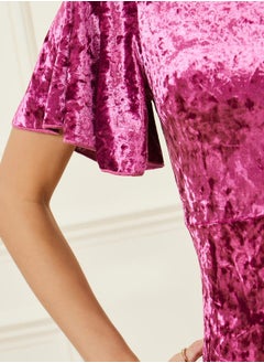 Styli Velvet Sheath Midi Dress with Frill Hem  - Image 3