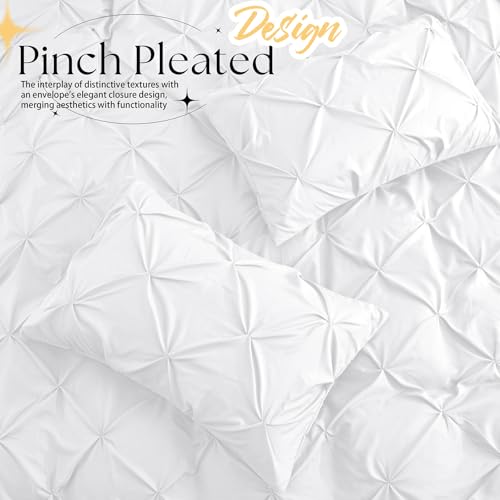 VACVELT Pintuck Pillow Cases King Size Set of 2 White Pillow Shams Decorative Pillowcases with Envelope Closure Pinch Pleated Microfiber Pillowcases Wrinkle and Stain Resistant - Image 3