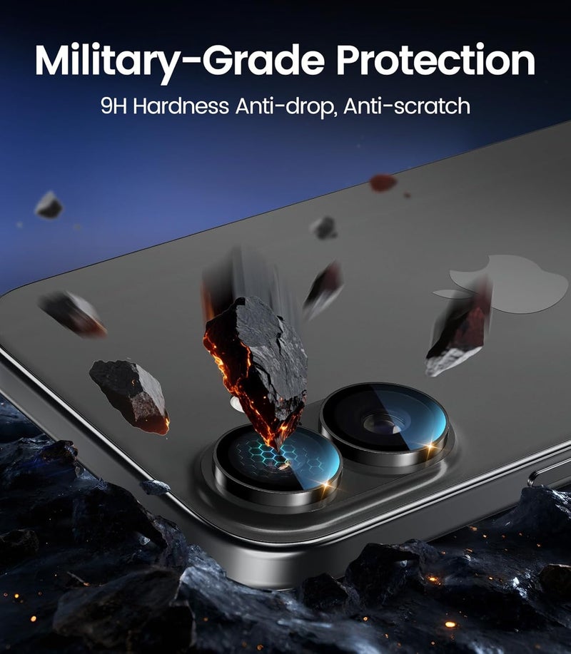 PandaShield 2-Pack Camera Lens Protector for iPhone 17/16/16 Plus - Anti-Reflection, 9H Tempered Glass, Easy Installation, Black - Image 5