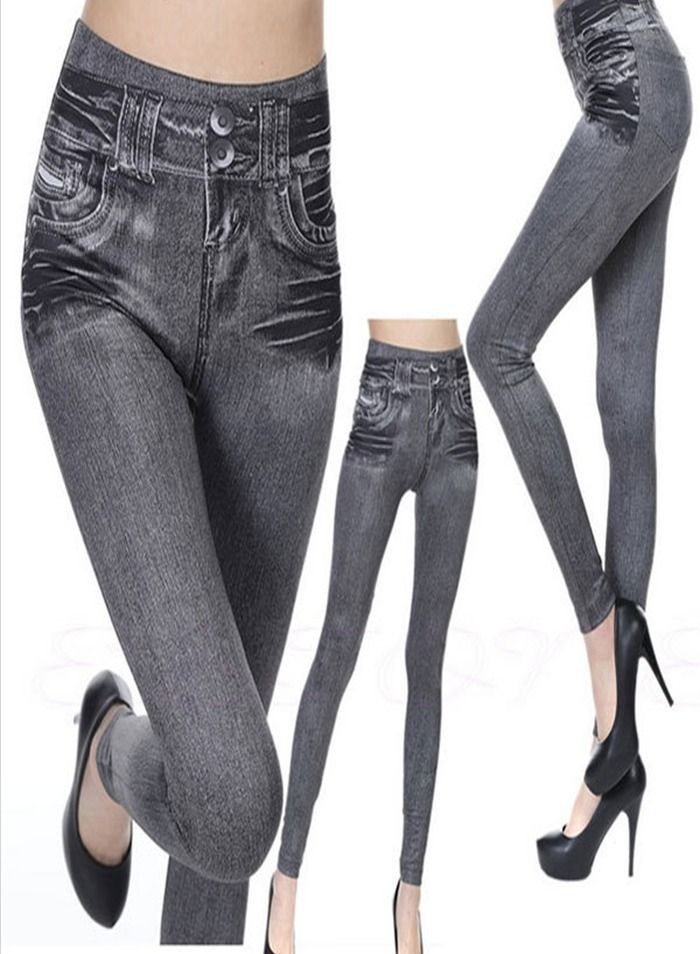 Loquat Women's Real Pocket Corset Jeans Seamless Bottoming Tights Grey