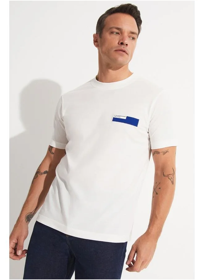 جون June Men Regular Fit Printed Crew Neck Tshirt White