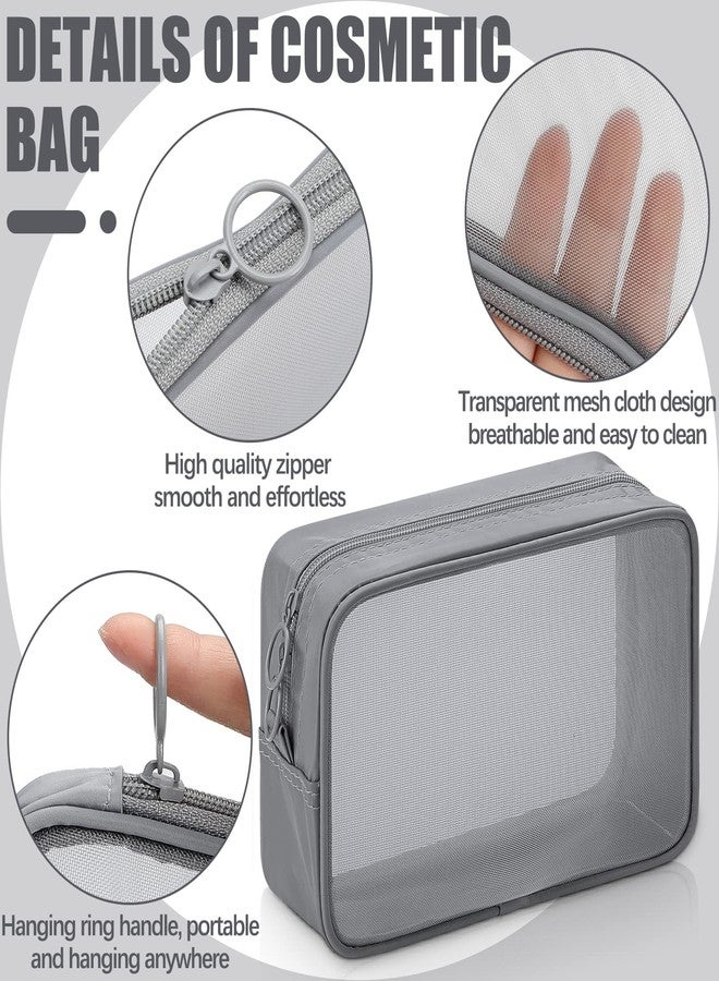 Weewooday 4 Pcs Mesh Makeup Bag Mesh Cosmetic Bag Travel Toiletry Pouch with Zipper Mini Makeup Cosmetic Purse for Daily Accessory(Small, Large, Medium,Gray) - Image 3
