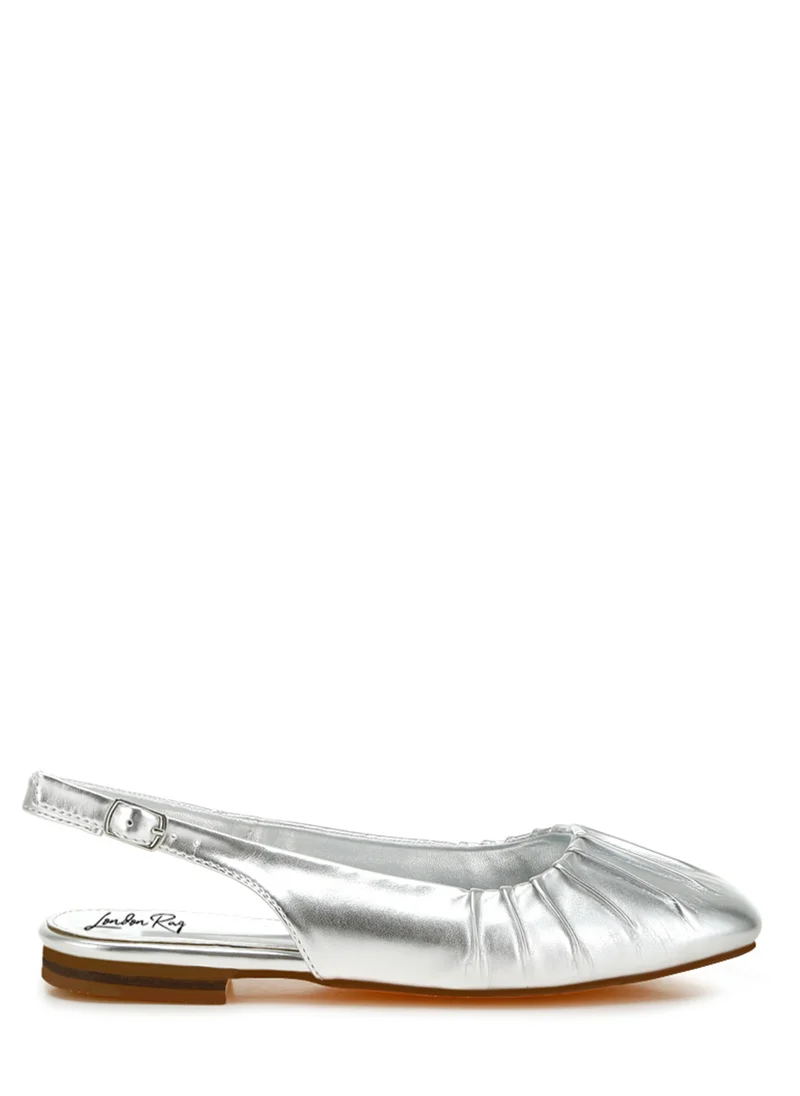 London Rag Metallic Square Toe Flat Slingbacks in Silver