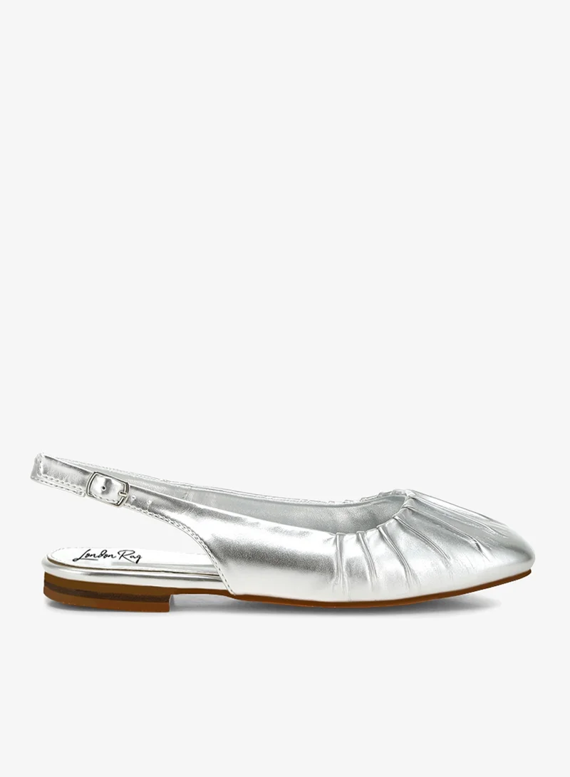 Metallic Square Toe Flat Slingbacks in Silver