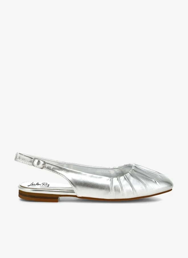 Metallic Square Toe Flat Slingbacks in Silver
