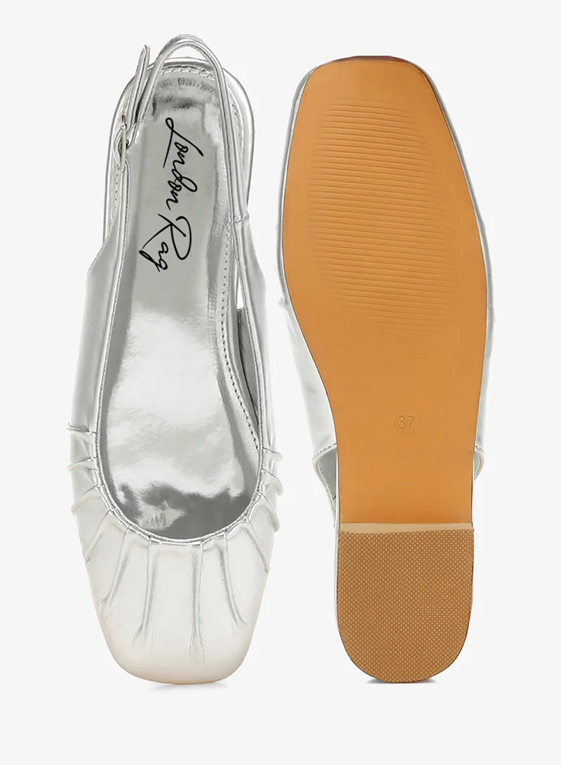 London Rag Silver Metallic Square Toe Flat Slingbacks in Silver for Women | Best Price UAE