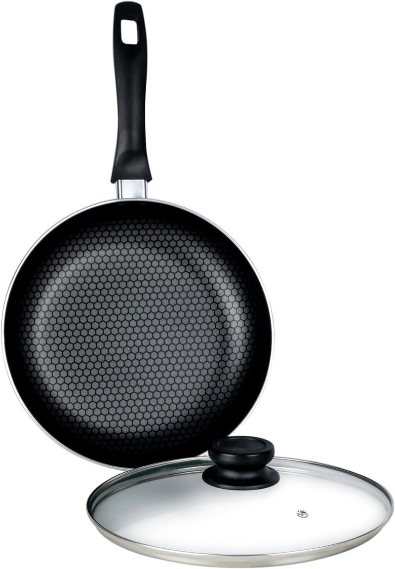 SENSTAN Flame Design Fry Pan with Glass Lid | Non-Stick Frying Pan | 24x5.0CM Skillet | Flame-Patterned Sauté Pan | Premium Cooking Pan - Image 2