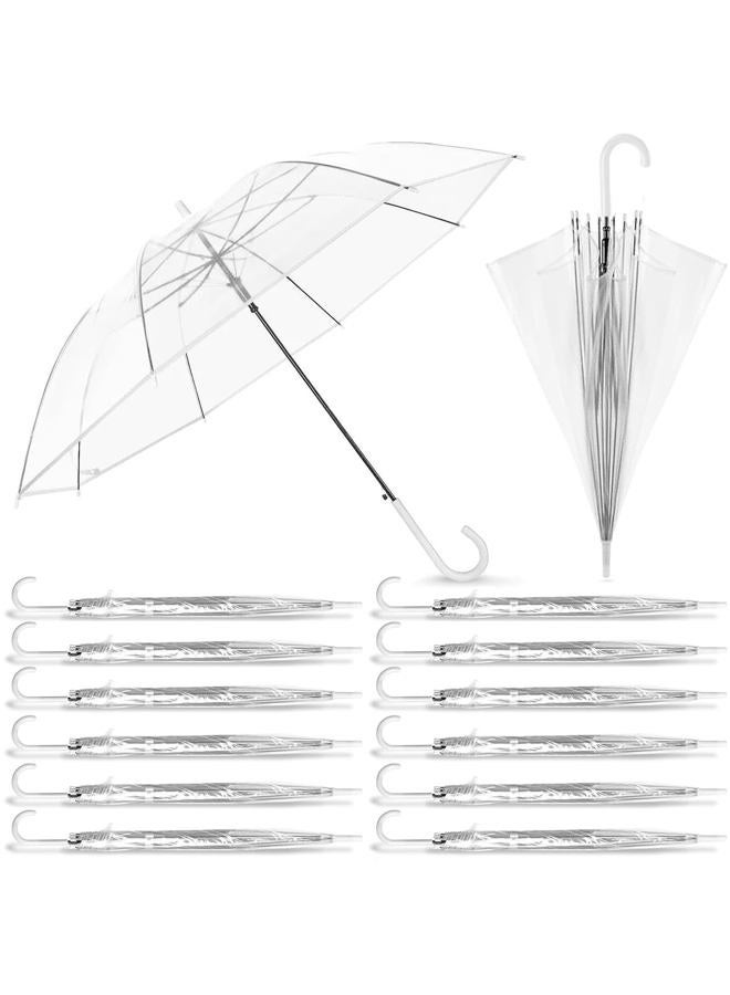 SINBRLAI 14 Pack Clear Wedding Umbrellas Bulk Transparent Auto Open Stick Umbrellas Windproof Waterproof Large Canopy Umbrella with White J Hook Handle for Wedding Bride Groom Photography Golf Outdoor - Image 1