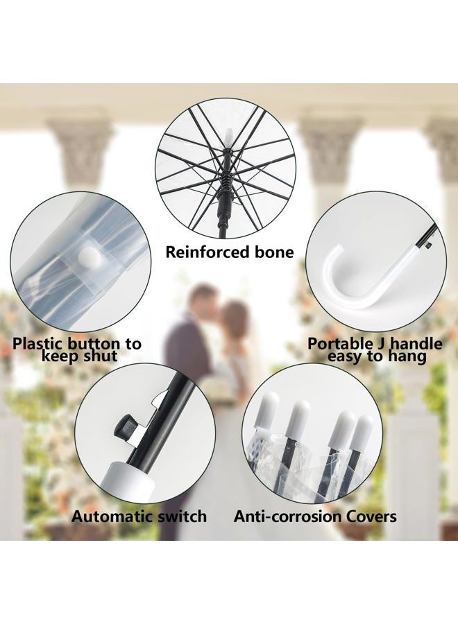 SINBRLAI 14 Pack Clear Wedding Umbrellas Bulk Transparent Auto Open Stick Umbrellas Windproof Waterproof Large Canopy Umbrella with White J Hook Handle for Wedding Bride Groom Photography Golf Outdoor - Image 4