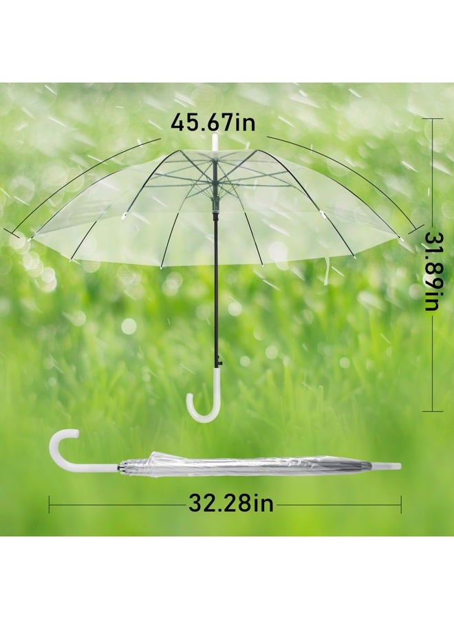 SINBRLAI 14 Pack Clear Wedding Umbrellas Bulk Transparent Auto Open Stick Umbrellas Windproof Waterproof Large Canopy Umbrella with White J Hook Handle for Wedding Bride Groom Photography Golf Outdoor - Image 2