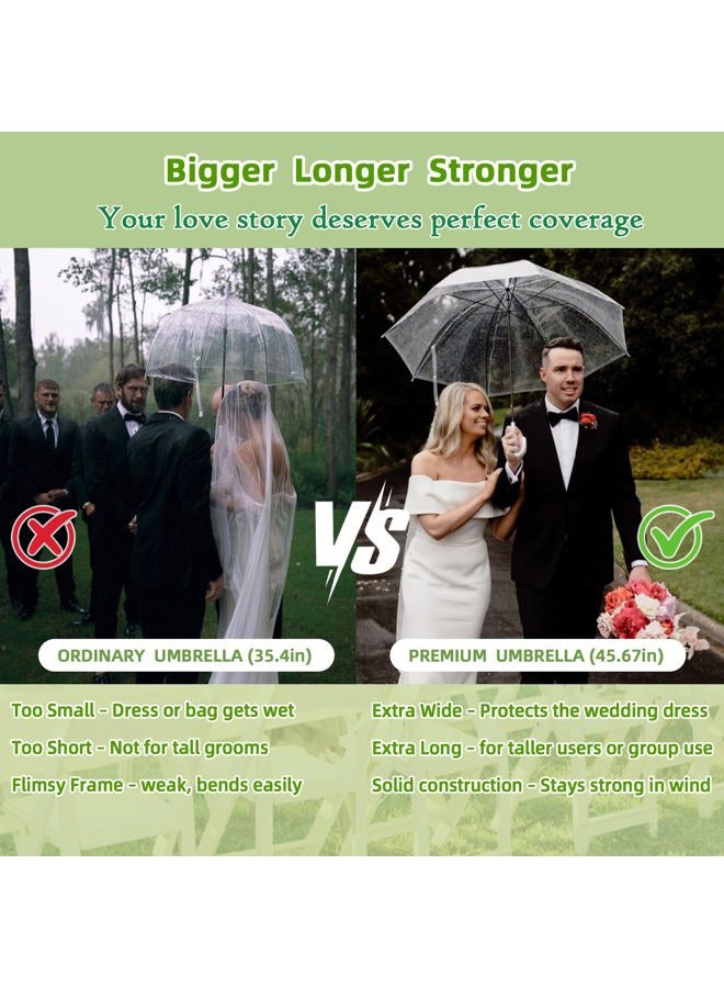 SINBRLAI 14 Pack Clear Wedding Umbrellas Bulk Transparent Auto Open Stick Umbrellas Windproof Waterproof Large Canopy Umbrella with White J Hook Handle for Wedding Bride Groom Photography Golf Outdoor - Image 3