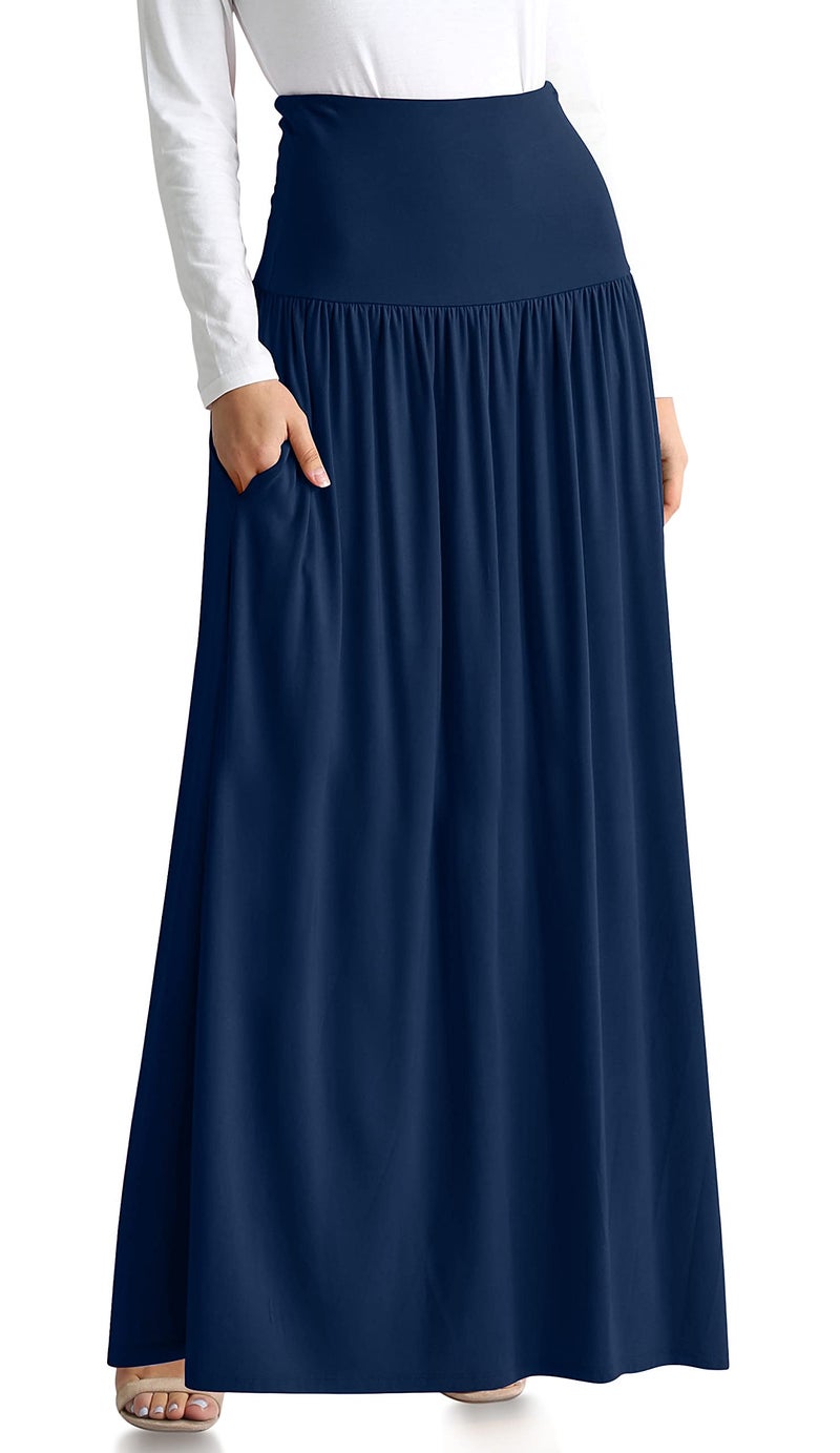 Simlu Navy Midnight Skirts for Women Ankle Length Skirt Casual Long Skirt High Waisted Maxi Skirt Reg and Plus Size Skirt Long Skirt (Size XX-Large, Navy Midnight) - Image 1