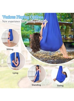 General Children's sensory therapy swing, indoor and outdoor yoga hammocks, elastic chairs for hug therapy, fun gifts for autism, ADHD, SPD, integration boys and girls (280*150CM royal blue)  - Image 5