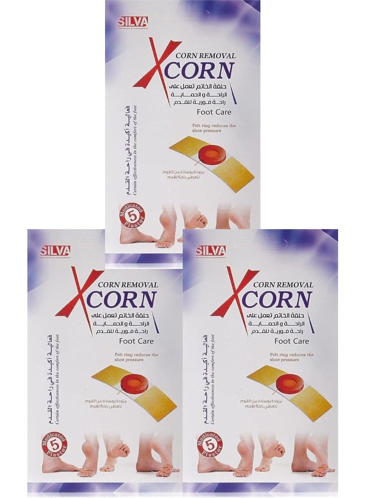 Medicated Corn Removal Plaster with Felt Ring Cushion for Foot Care 3 Pack x 5 Plaster