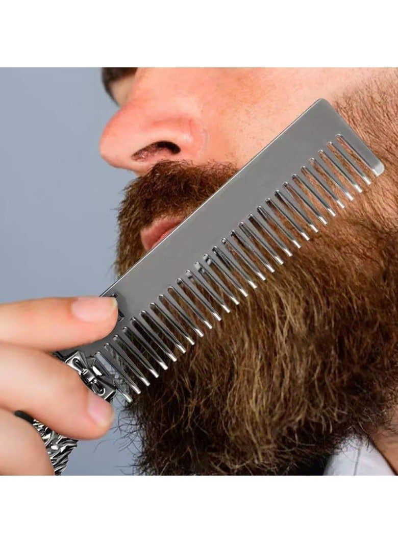 Home Clearance Sale 1PC Barber Styling Metal Comb Stainless Steel Gentelman Beard Comb Mustache Care Shaping Tools Pocket Size Silver Hair Comb - Image 1