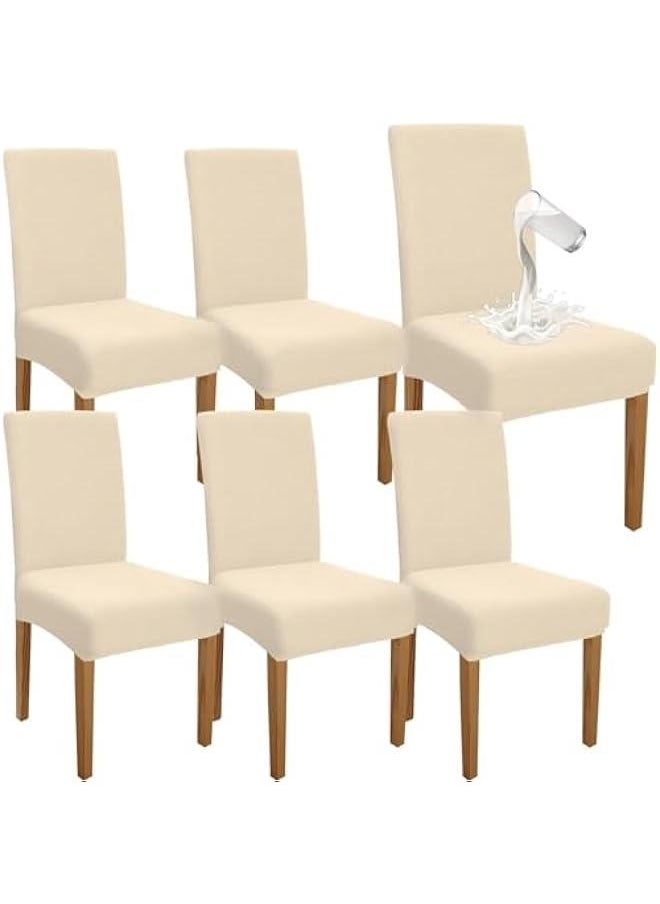 HOOKOR Durku Waterproof Dining Chair Covers Set of 4, Stretch High Back Chair Slipcovers for Dining Room, Washable Removable Chair Protector for Banquet, Kitchen, Party, Hotel (Beige-6Pcs)  - Image 1