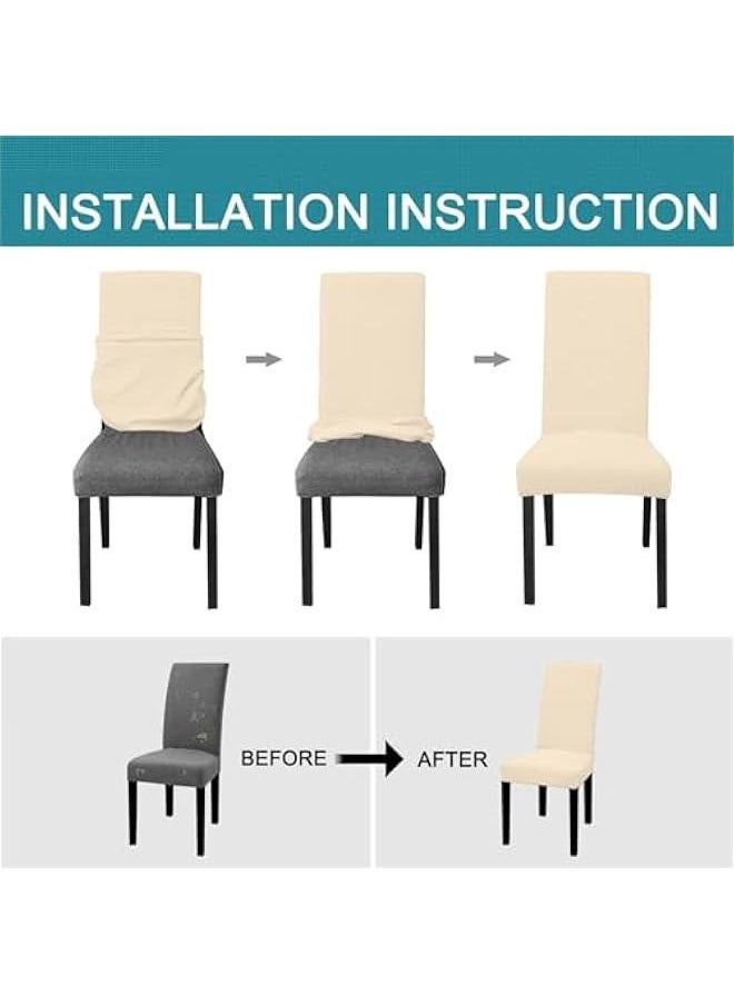 HOOKOR Durku Waterproof Dining Chair Covers Set of 4, Stretch High Back Chair Slipcovers for Dining Room, Washable Removable Chair Protector for Banquet, Kitchen, Party, Hotel (Beige-6Pcs)  - Image 3