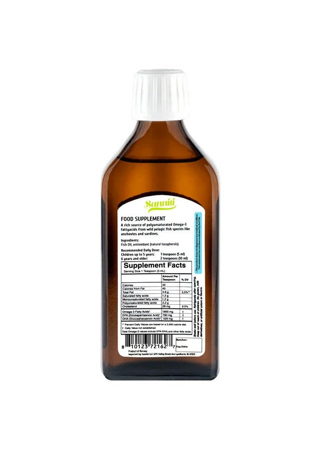 Sanniti Sanniti 100% Natural Omega-3 Liquid | A Rich Source of EPA Fatty acids | Vitamins A & D3 | Product of Norway Sourced from Anchovies, Sardines, and Other Wild Fish, 8.45 fl. oz  - Image 2
