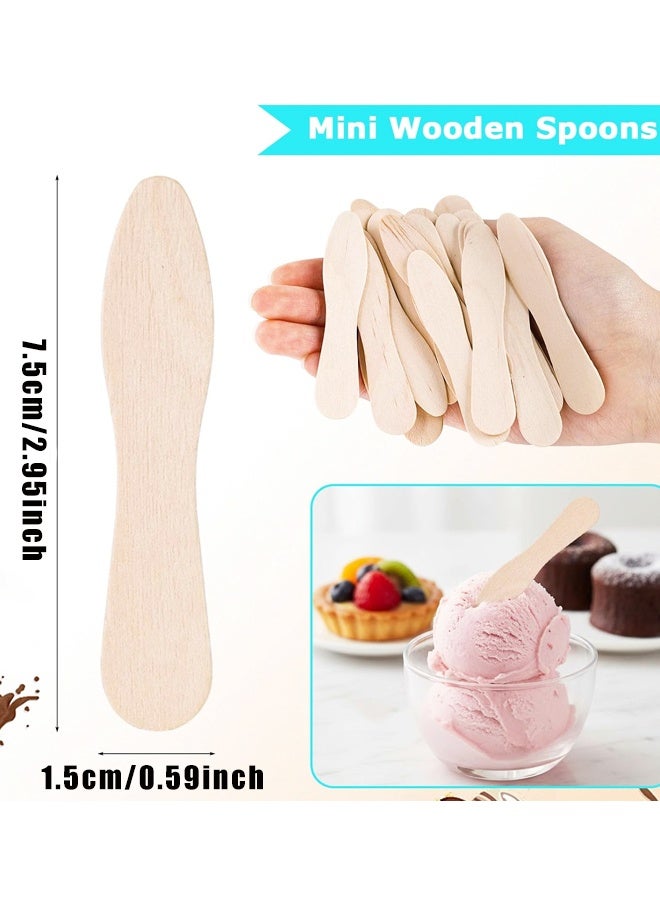 100PCS ملعقة تذوق صغيرة من الخشب، ملعقة الآيس كريم صغيرة قابلة للتحلل الحيوي، لحفلات الزفاف والحفلات - Image 2