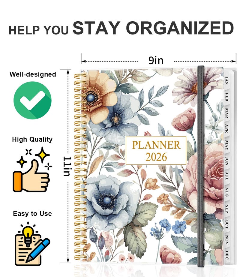 Tuun Fuplan Planner 2026 - Weekly & Monthly Planner from January 2026 to December 2026, Agenda 2026 with Inner Pocket, Elastic Band, 8.5" x 11", Colorful Large Flower - Image 2