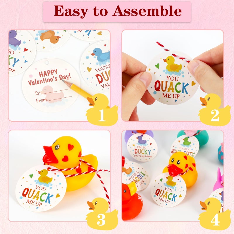 DAZONGE 24Packs Lucky Duck Valentines Cards for Kids, Multi-colored Valentine's Day Gift Tags with Rubber Ducks, Valentineâ€™s Day Cards for Kids School Exchange Activity - Image 4