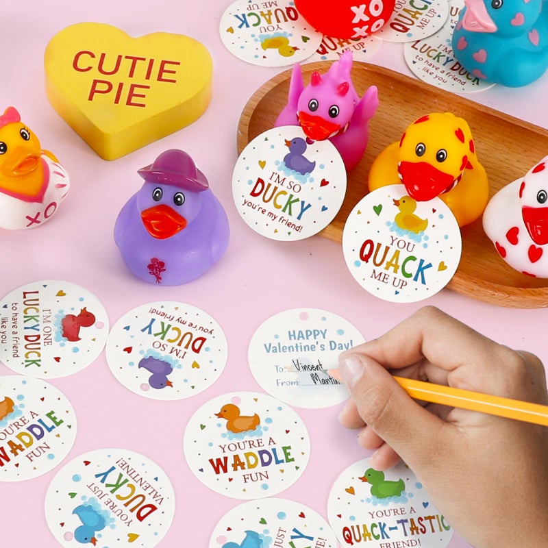 DAZONGE 24Packs Lucky Duck Valentines Cards for Kids, Multi-colored Valentine's Day Gift Tags with Rubber Ducks, Valentineâ€™s Day Cards for Kids School Exchange Activity - Image 2
