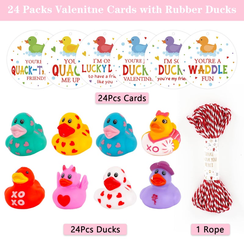 DAZONGE 24Packs Lucky Duck Valentines Cards for Kids, Multi-colored Valentine's Day Gift Tags with Rubber Ducks, Valentineâ€™s Day Cards for Kids School Exchange Activity - Image 3