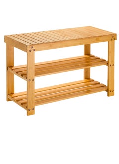 Pipishell Bamboo Shoe Rack Bench, 3-Tier Sturdy Shoe Organizer, Storage Shoe Shelf, Holds