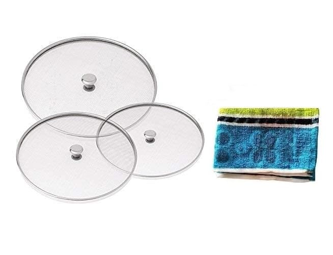 wike Premium Stainless Steel Net CoversMultipurpose StrainersVessel CoversMilk Cover Jaali Set of 3 pcs8 9 10 Inch Bundled with Wike Cleaning Cloth - Image 1