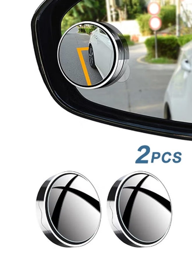 مرآة عمياء مزدوجة بدون لاصق، لا تضر بمرآة السيارة، مرآة جانبية محدبة زجاجية عالية الدقة بزاوية واسعة، مرآة محدبة لأي سيارة أو شاحنة صغيرة أو سيارة دفع رباعي أو شاحنة (فضية، قطعتان) - Image 1
