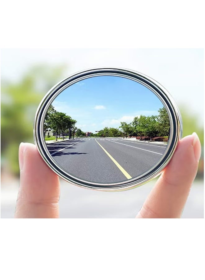 مرآة عمياء مزدوجة بدون لاصق، لا تضر بمرآة السيارة، مرآة جانبية محدبة زجاجية عالية الدقة بزاوية واسعة، مرآة محدبة لأي سيارة أو شاحنة صغيرة أو سيارة دفع رباعي أو شاحنة (فضية، قطعتان) - Image 2