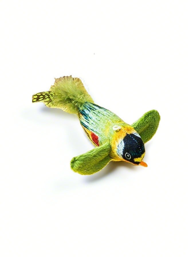 Generic Speaking Artificial Bird Cat Toy With Sound And Cat Mint With Real Bird Feather Green Color And Soft Touch for Kitten, Cat Birthday Gift  - Image 1
