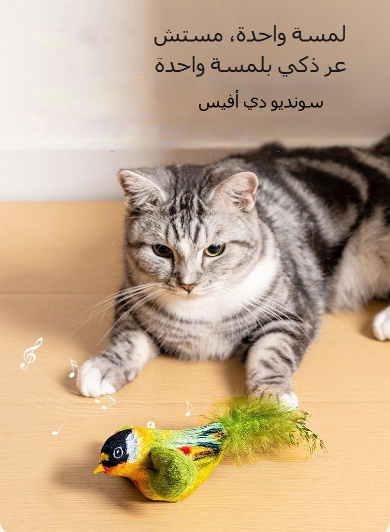 Halal Speaking Cat Toy with Real Bird Feathers - Islamic Design Bird Chirping Sound & Catnip, Soft Touch for Kitten, Cat Birthday Gift, Interactive Play for Saudi Indoor Cats (Green Color) - Image 1