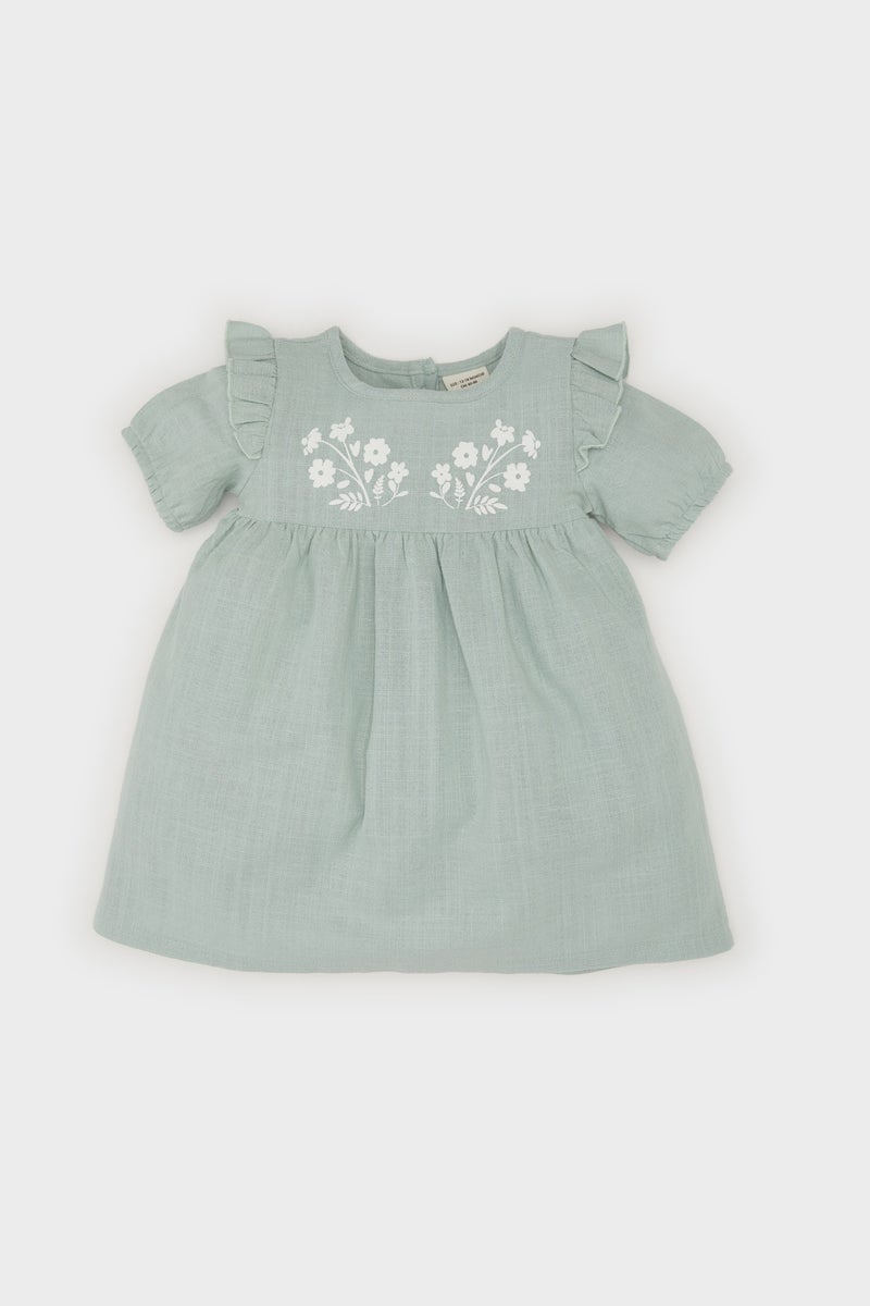 ديفاكتو فستان بناتي قصة عادية نص كم بياقة مستديرة - Image 1