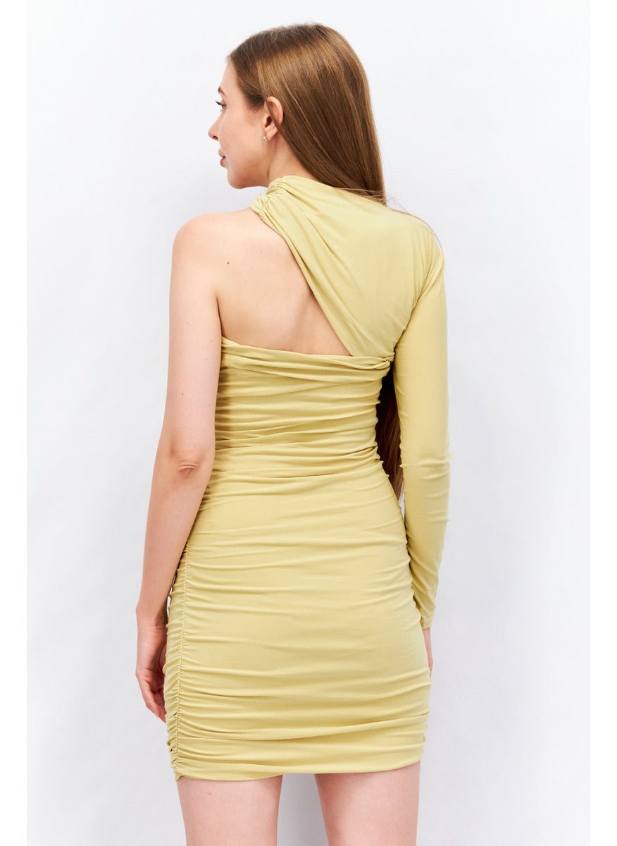 Club L London - Women Plain Mini Casual Dress, Sage - Image 1