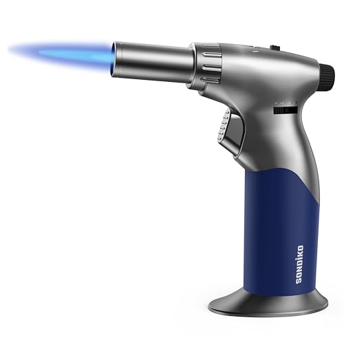 Sondiko Dual Adjustable Flame Butane Torch Lighter, Mini Blow Torch, Refillable kitchen Torch with Continuous Flame Lock for Creme Brulee, Cooking(Butane Gas Is Not Included) - Image 1