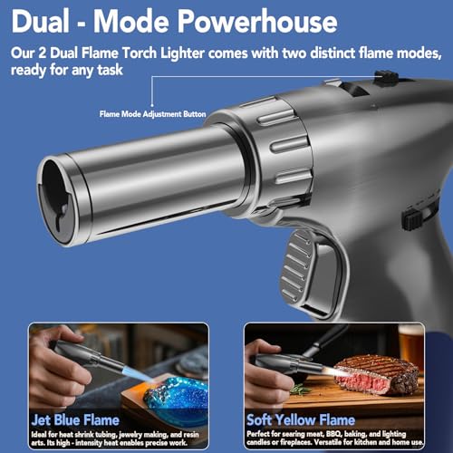 Sondiko Dual Adjustable Flame Butane Torch Lighter, Mini Blow Torch, Refillable kitchen Torch with Continuous Flame Lock for Creme Brulee, Cooking(Butane Gas Is Not Included) - Image 2