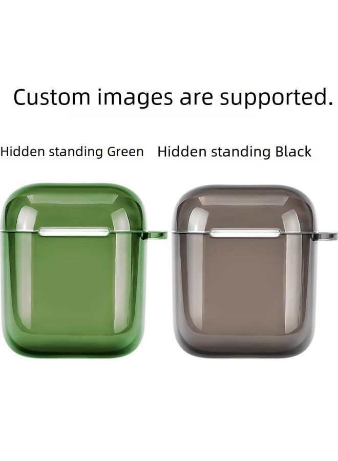 Printed Pattern Airpods1/2 Protective Case 3rd Generation Standing Earphone Soft Shell Black Green Transparent-Color:Violet-Applicable Model:Airpods 4