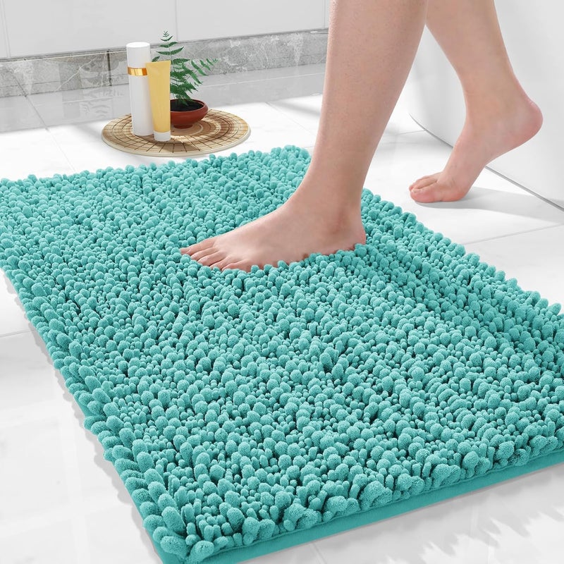 Yimobra Large Bathroom Rugs Non Slip Washable 36x24 Inch - Ultra Soft Absorbent Chenille Bath Mat, Quick Dry Shaggy Floor Carpet for Tub Shower, Lake Blue Home Decor Accessories - Image 1