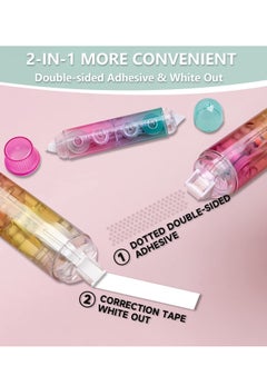 Excefore Correction Tape 2 in 1 Colorful Fluency Cute Quick Dry White Out Tape Pens Double-ended Pen Adhesive Tape Roller Runner Ledger  - Image 3
