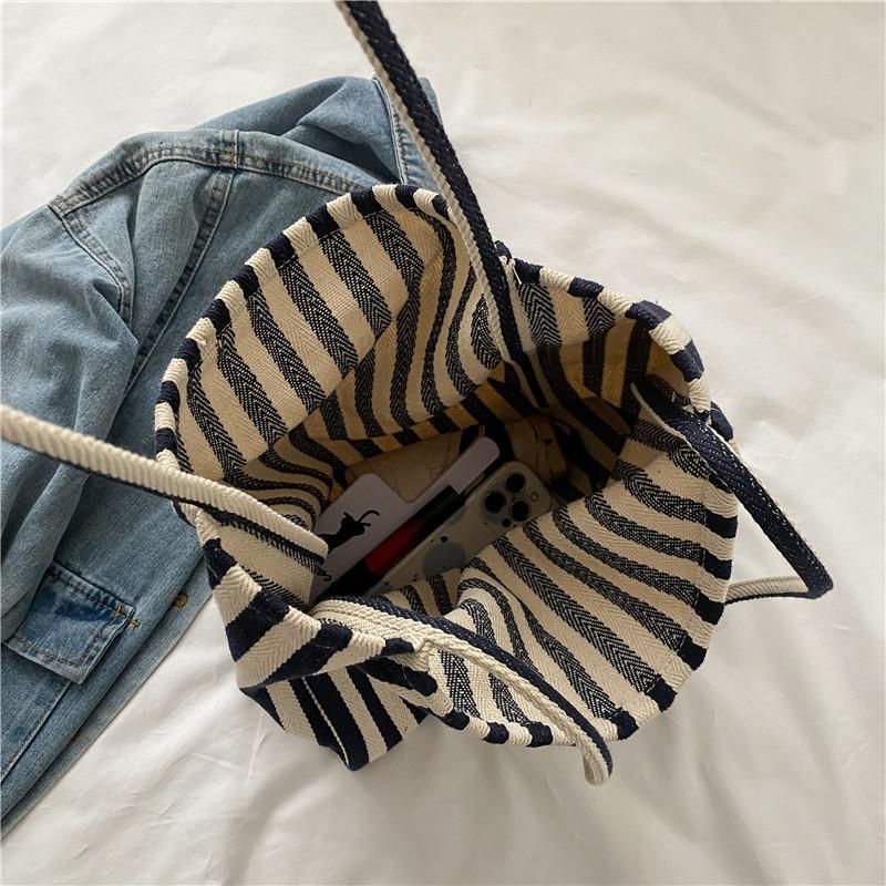 Large Capacity Striped Canvas Shoulder Bag for Women - Image 4