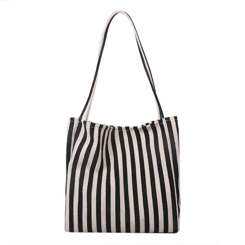Large Capacity Striped Canvas Shoulder Bag for Women - Image 5