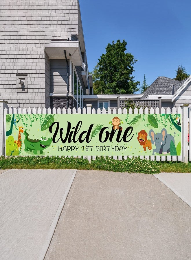 Helewilk Wild One Jungle Banner, Green, 1st Birthday/Baby Shower Decor, 112.0x19.0 inches, Polyester - Image 4