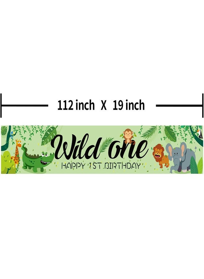 Helewilk Wild One Jungle Banner, Green, 1st Birthday/Baby Shower Decor, 112.0x19.0 inches, Polyester - Image 2