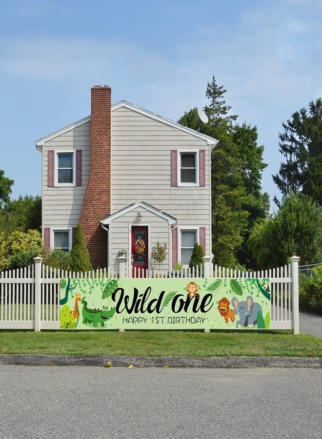 Helewilk Wild One Jungle Banner, Green, 1st Birthday/Baby Shower Decor, 112.0x19.0 inches, Polyester - Image 5